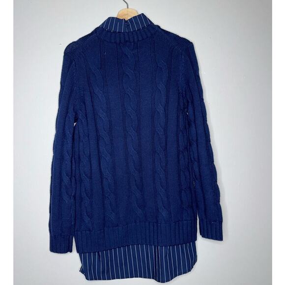 Staud Aldrin Cable Knit Mixed Media Sweater Mini Dress Navy Blue Size XS - Picture 8 of 9